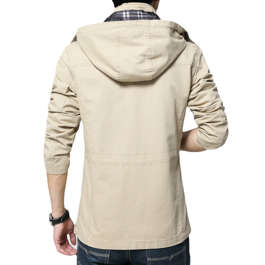 Herren Baumwollparka mit Kapuze, Kordelzug und Multifunktions‑Taschen EB