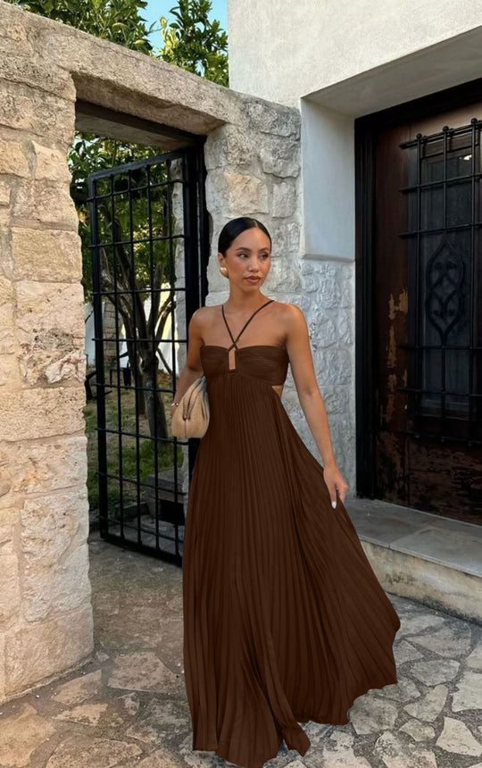 Damen Plisseekleid mit schulterfreiem Design und raffinierten Trägerdetails EB