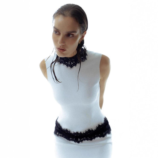 Damen Elegantes und figurbetontes Abendkleid mit Spitzenakzenten EB