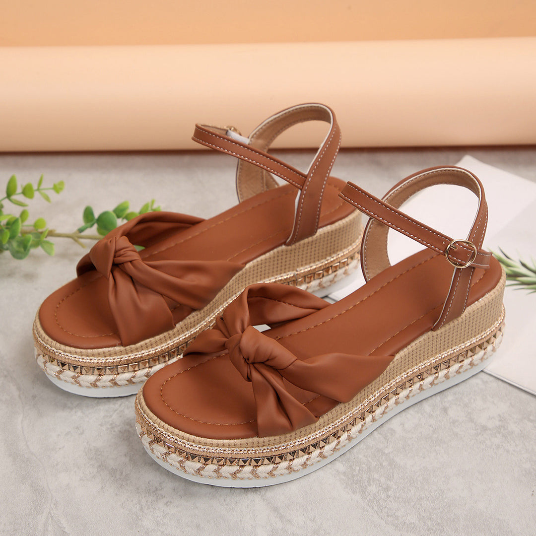 Damen Komfortable Plateau-Sandalen mit Knoten-Detail EB