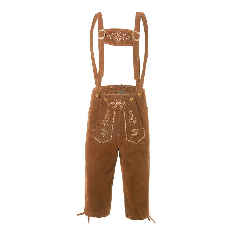 Herren nan traditionelle Wildleder Lederhose mit bestickten Trägern und Kniebund EB