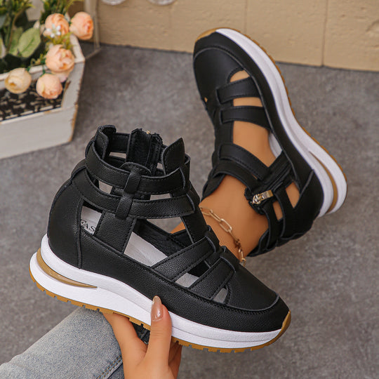 Damen Sportliche Plateau-Sandale mit geflochtenem Riemen und dämpfender Profilsohle EB