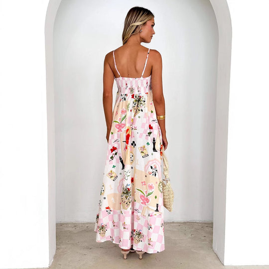 Damen Maxikleid mit verspieltem Blumendesign und ausgeschnittenen Details EB