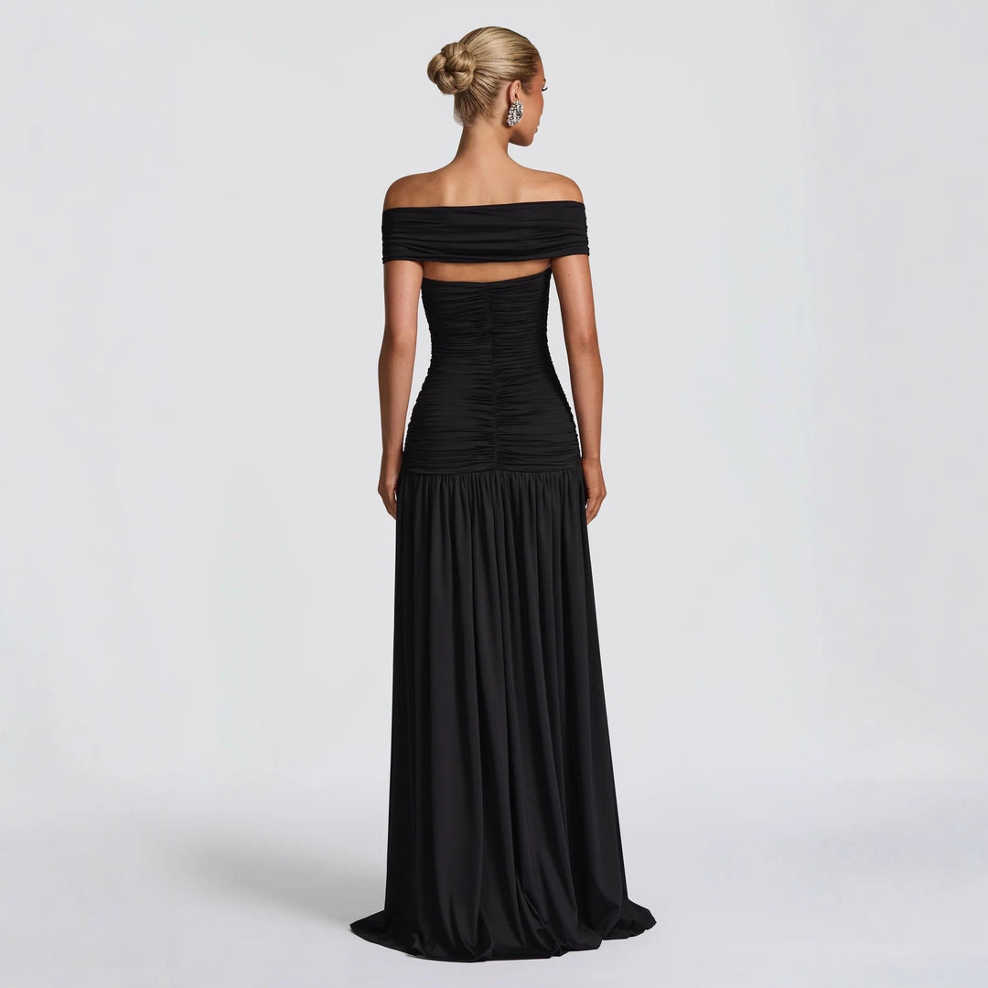 Damen Off-Shoulder Maxikleid mit Cut-Out und Faltenwurf EB