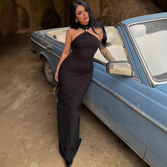 Damen Maxikleid mit asymmetrischem Ausschnitt und elegantem Design EB