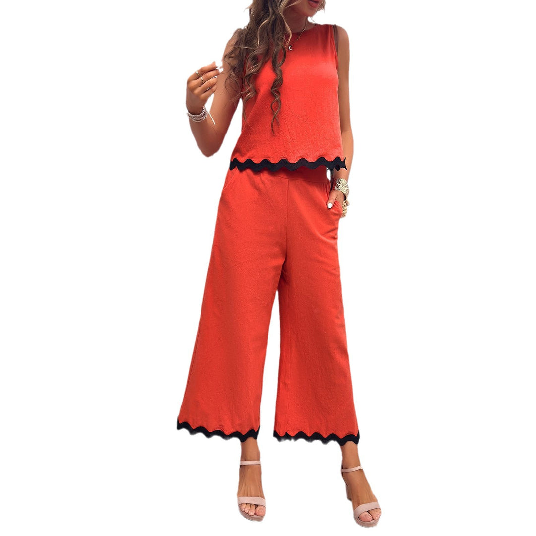 Damen Zweiteiliges Set mit Crop-Top und weitem Hosen EB