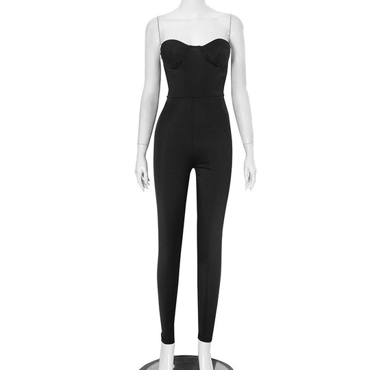 Damen figurbetonter Jumpsuit mit trägerlosem Design und elegantem Schnitt EB