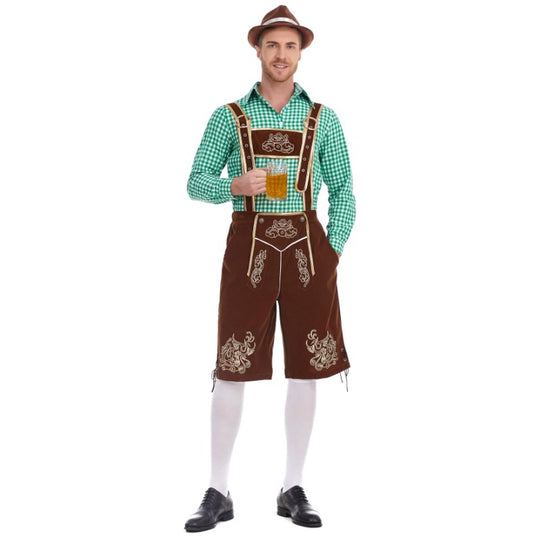 Herren nan Filzoptik-Lederhose knielang mit barocker Stickerei, verstellbaren Trägern und Dekornieten EB
