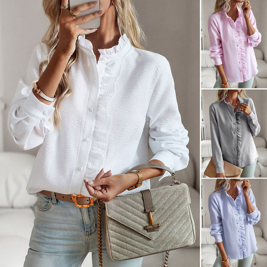 Damen Bluse mit Rüschendetails und feiner Struktur EB