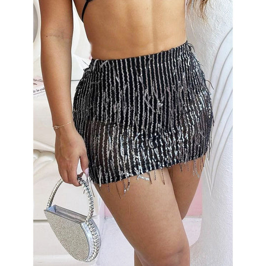 Damen Glitzernder Fransenrock mit asymmetrischem Schnitt EB
