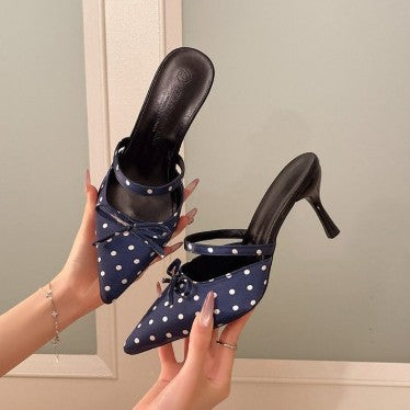 Damen Slingback-Pumps mit gepunktetem Design und elegantem Schleifchen EB