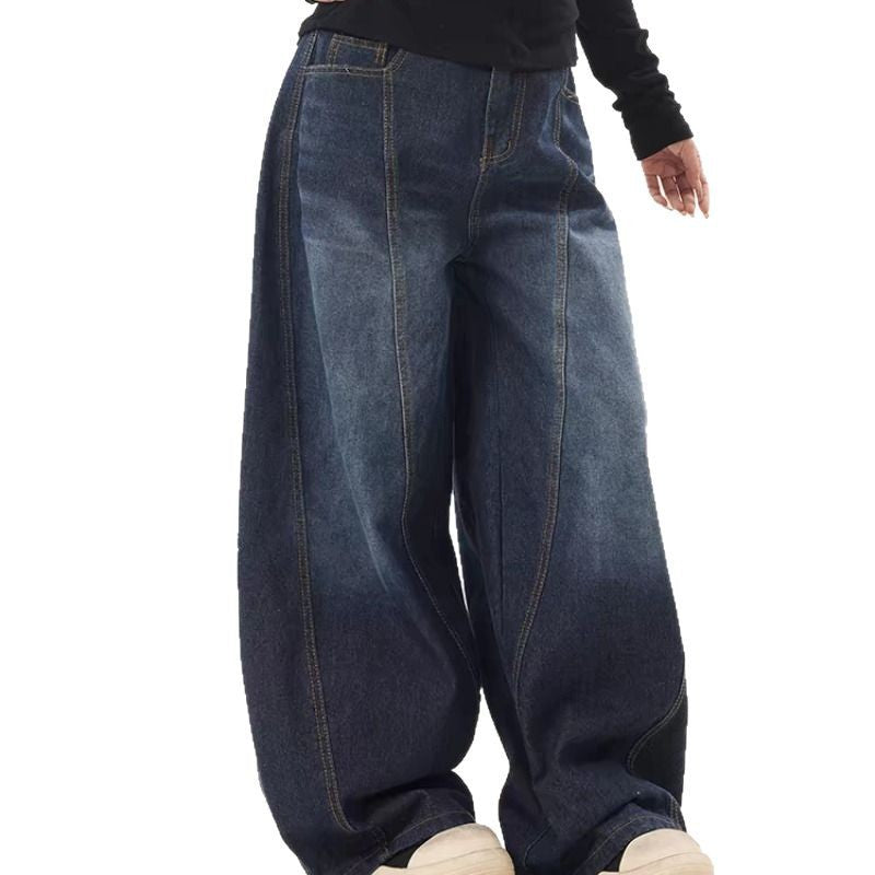Damen weite High-Waist Jeans mit einzigartigem Design und lässigem Schnitt EB