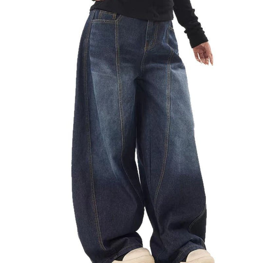 Damen weite High-Waist Jeans mit einzigartigem Design und lässigem Schnitt EB