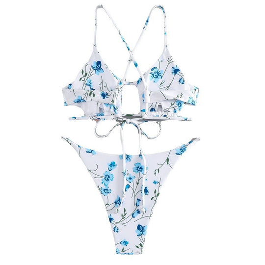 Damen Triangel-Bikini mit floralem Schnitt und raffinierten Trägern EB