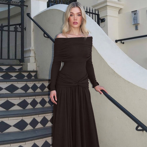 Damen Elegantes Langkleid mit gekreuztem Tailleneinsatz und schulterfreiem Ausschnitt EB