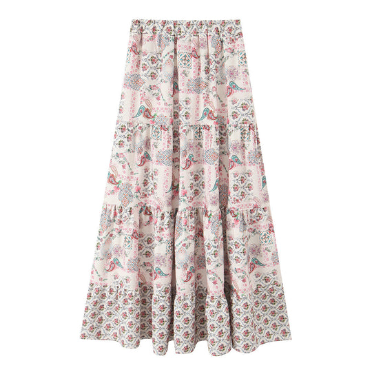 Damen Maxirock mit verspieltem Patchwork-Muster und voluminöser Silhouette EB