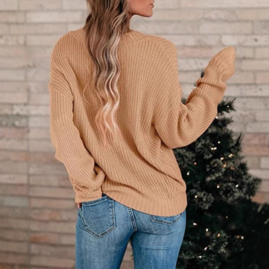Damen Feinstrickpullover mit V-Ausschnitt und lässigem Schnitt EB