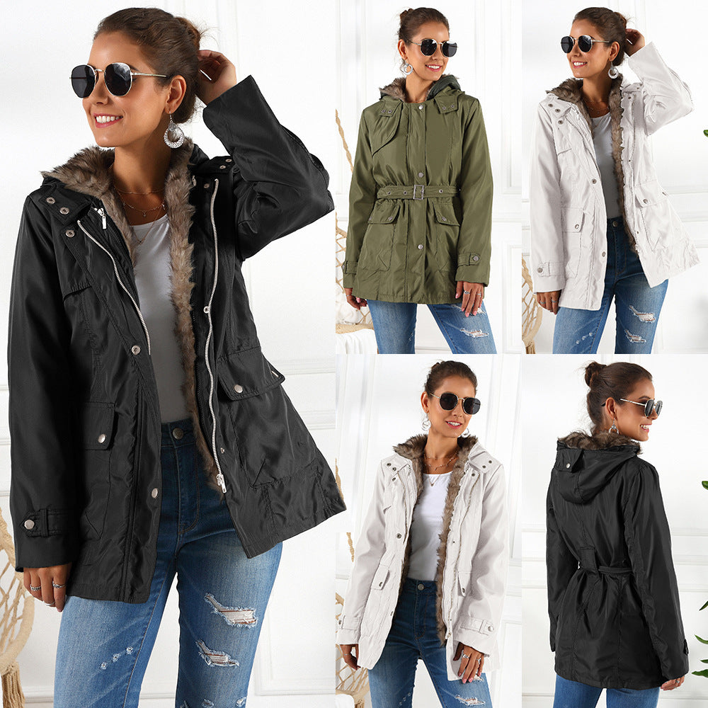 Damen Outdoor Parkajacke mit verstellbarem Kordelzug und abnehmbarer Kapuze EB