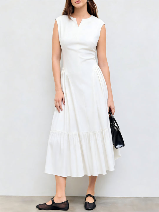 Damen elegantes Maxikleid mit voluminösen Falten und ärmellosem Design EB