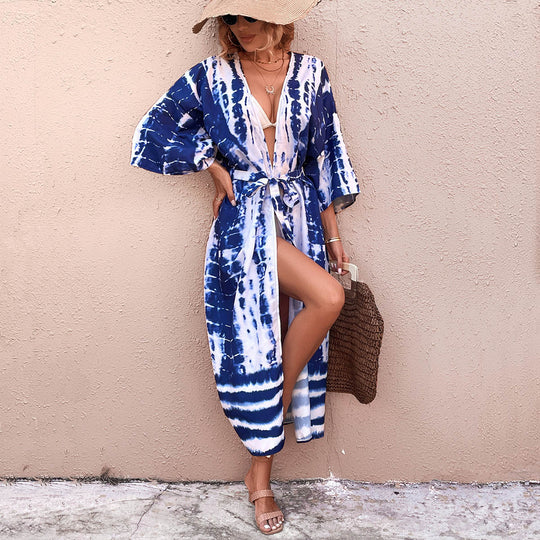 Damen Wickel-Kimono-Überwurf mit praktischem Bindegürtel EB