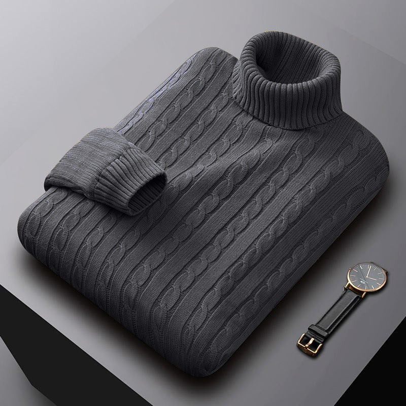 Herren nan grob gestrickter Rollkragenpullover mit Zopfmuster und wärmender Strickstruktur EB