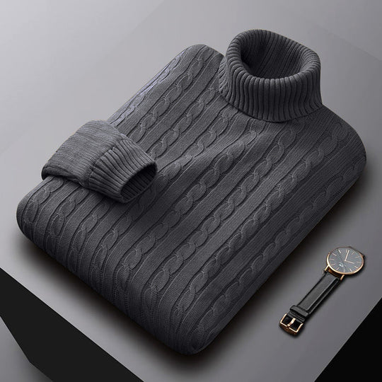 Herren nan grob gestrickter Rollkragenpullover mit Zopfmuster und wärmender Strickstruktur EB