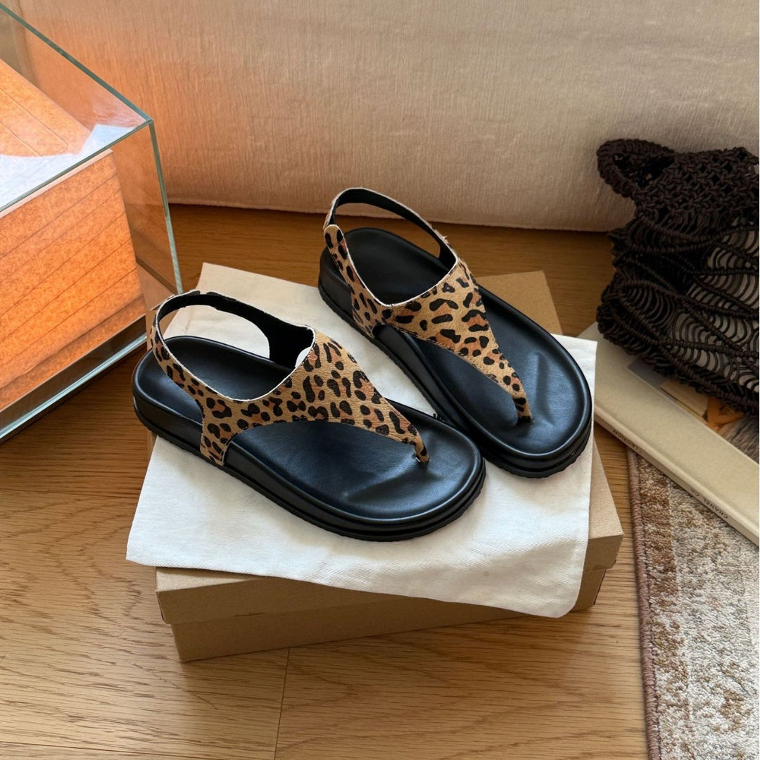 Damen Zehentrenner-Sandalen aus hochwertigem Wildleder mit modischem Tierfell-Design EB