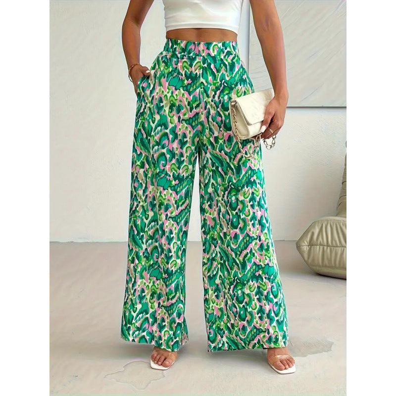 Damen Weite Palazzo-Hosen mit farbenfrohem Muster und hohem Taillenbund EB