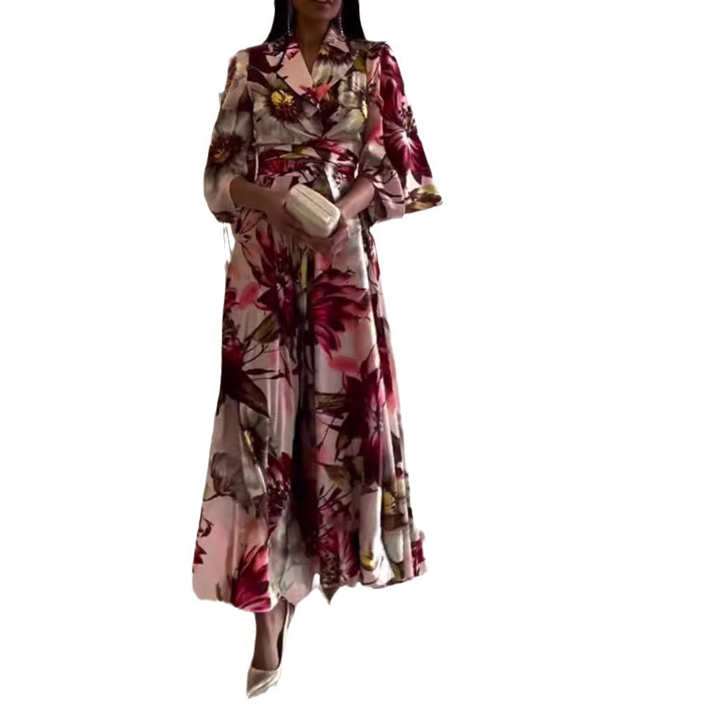 Damen Maxikleid mit eleganter Blütenoptik und großzügigen Ärmeln Heidi-Mode