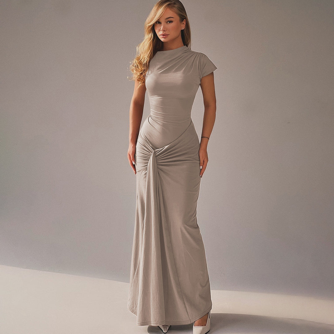 Damen Elegantes Maxikleid mit Drapierung und asymmetrischem Saum EB