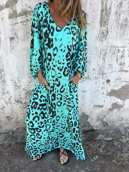 Damen Maxikleid mit tiefem V-Ausschnitt und lässigem Schnitt EB