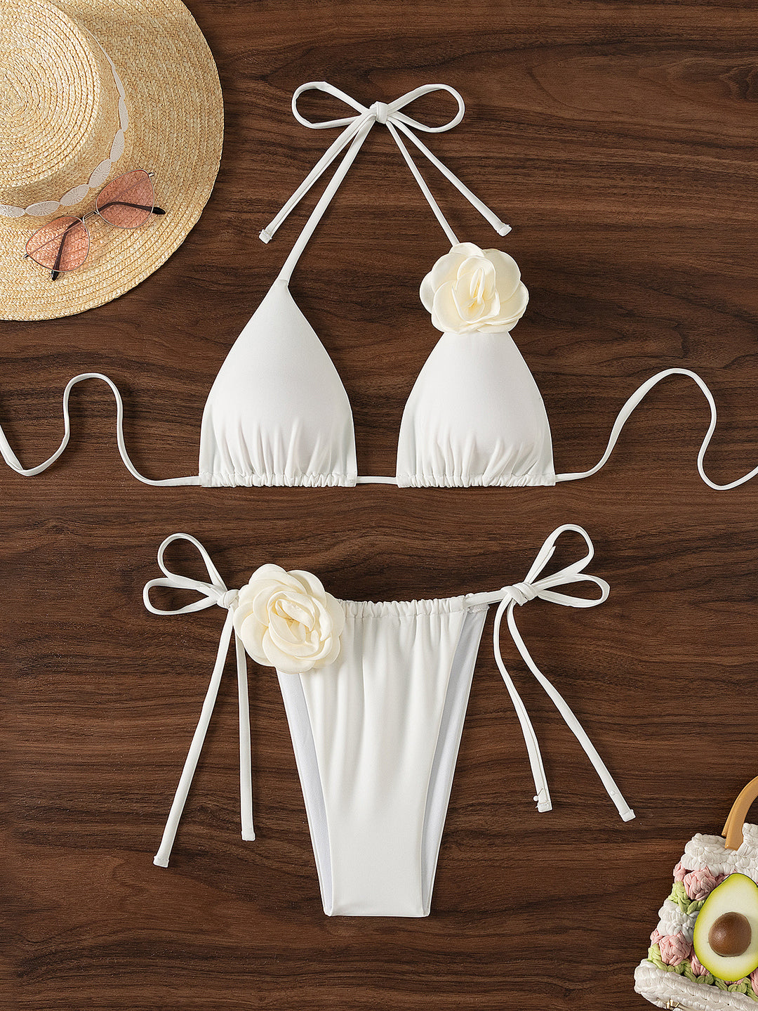 Damen Triangel-Bikini mit verspielten Blumenapplikationen EB