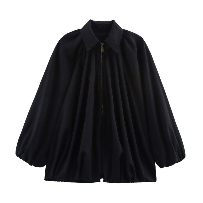 Damen Modische Bluse mit Volants und Reißverschluss EB