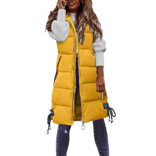 Damen Modische Steppweste mit praktischen Taschen und verstellbarem Gummizug EB