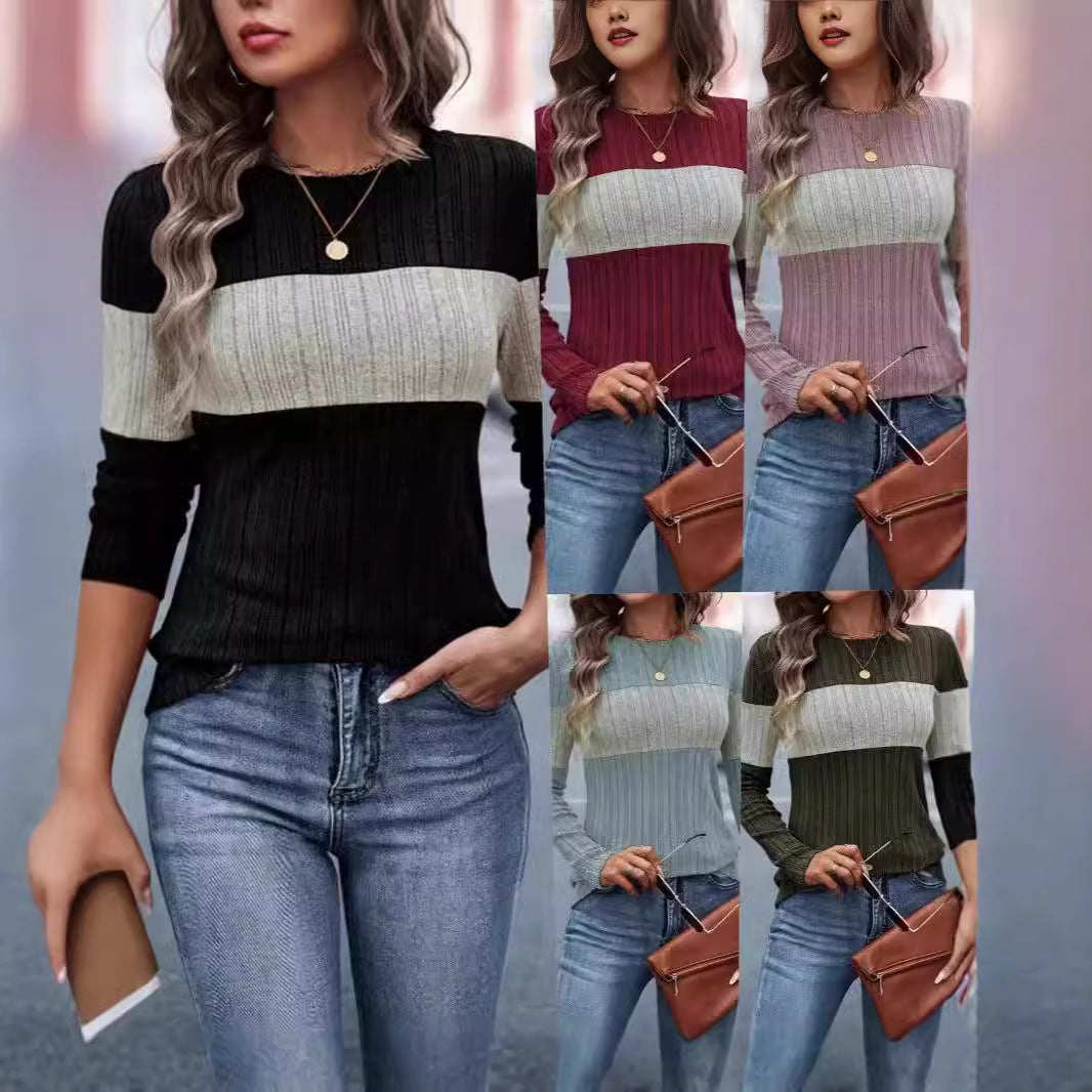 Damen Modisches Rippstrickpullover mit Streifenmuster EB