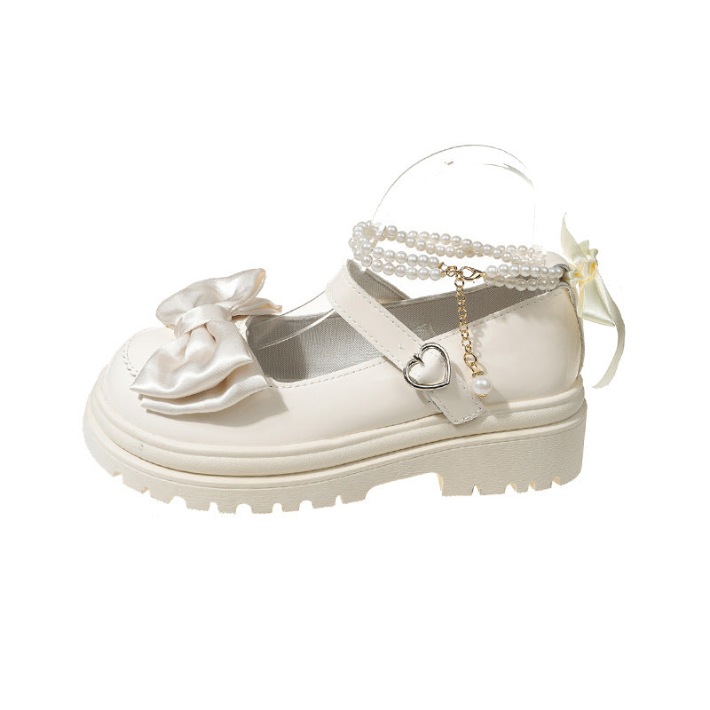 Damen modische Mary Jane Schuhe mit Schleifen- und Perlenakzenten EB