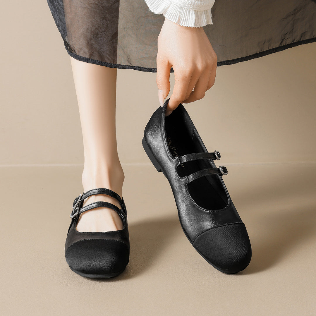Damen Ballerina-Schuhe mit doppeltem Riemen und glänzender Schnallenverzierung EB