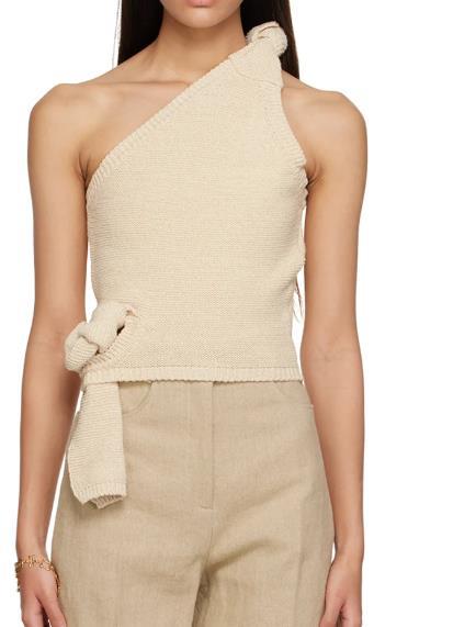 Damen asymmetrisches Strickoberteil mit dekorativem Knoten EB