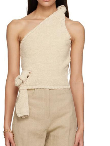 Damen asymmetrisches Strickoberteil mit dekorativem Knoten EB