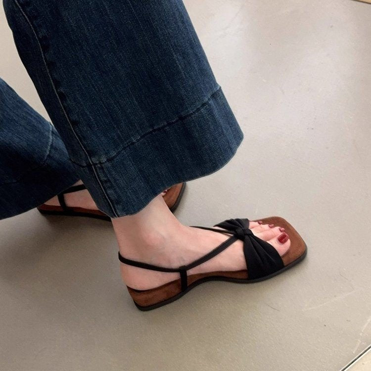 Damen elegante Sandalen mit dekorativem Schleifendetail und rutschfester Sohle EB