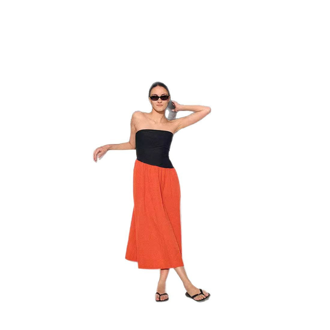 Damen ärmelloses Maxi-Kleid mit hochwertigem Oberteil und voluminösem Rock EB
