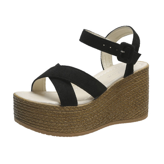 Damen Keil-Sandalen mit modischem Überkreuzriemen und rutschfester Sohle EB