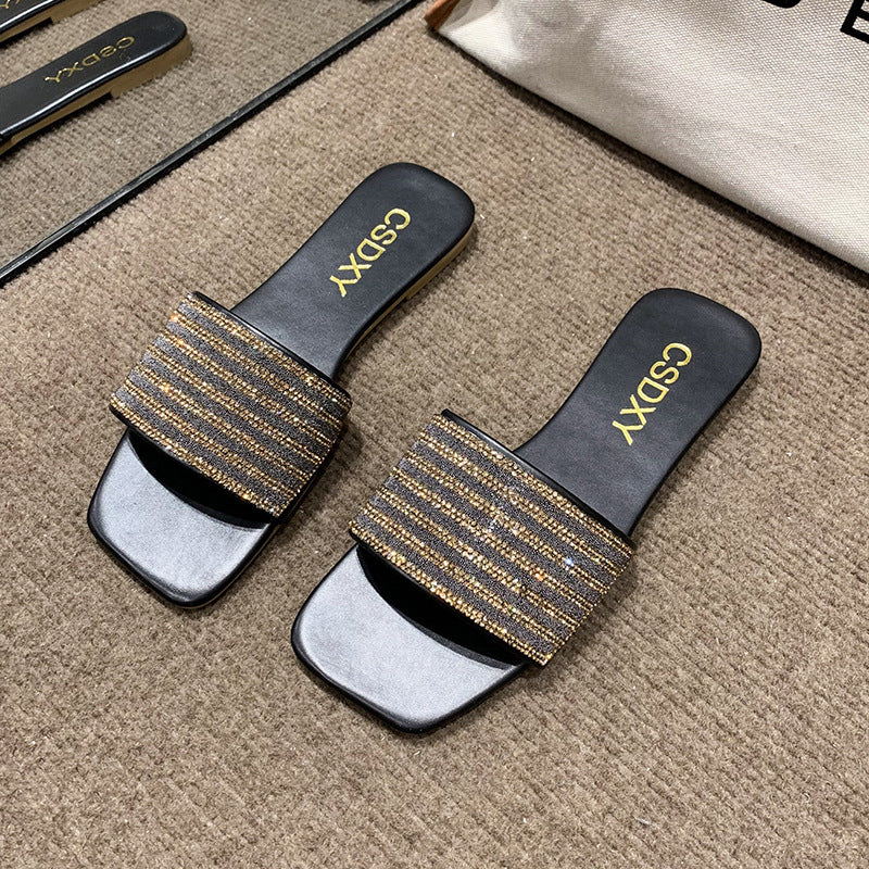Damen Glamouröse Slipper mit dekorativer Strassverzierung EB
