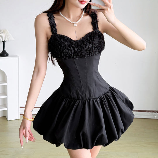 Damen Minikleid mit floralem Spitzenoberteil und voluminösem Rock EB