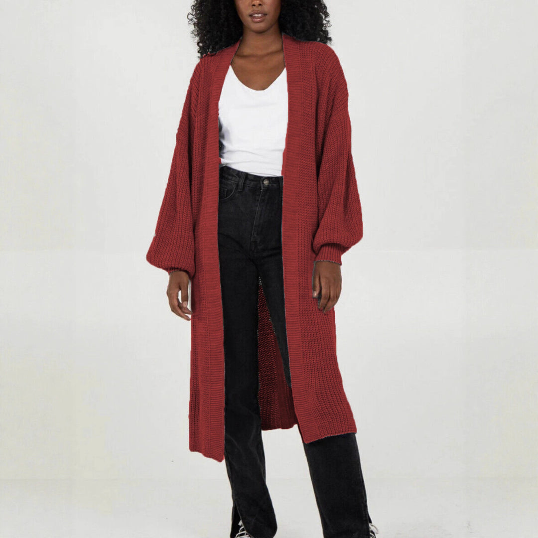 Damen Strickmantel mit voluminösen Ärmeln und offenem Schnitt EB