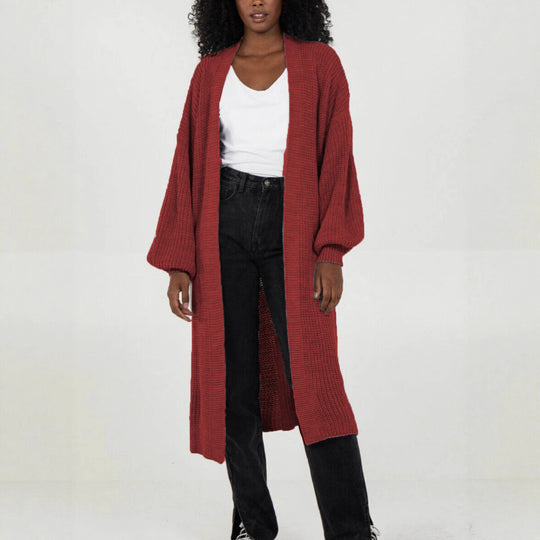 Damen Strickmantel mit voluminösen Ärmeln und offenem Schnitt EB