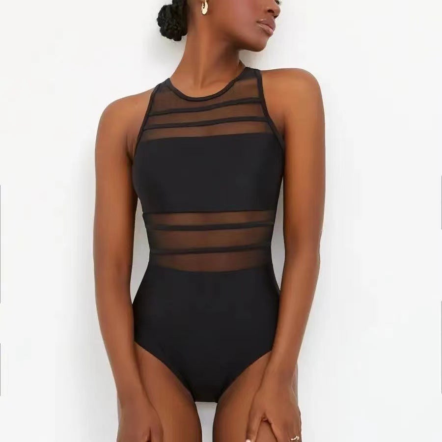 Damen Sportlicher Einteiler mit transparenten Einsätzen EB