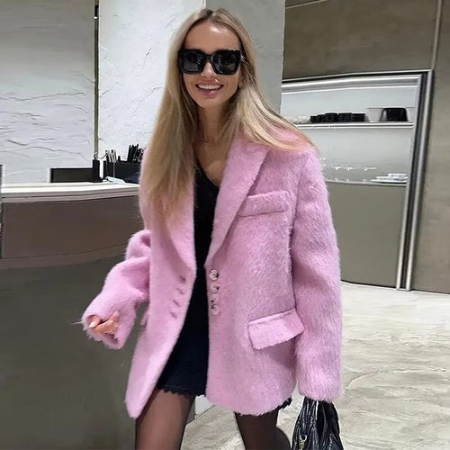 Damen elegante Veloursjacke mit klassische Knopfdetails EB
