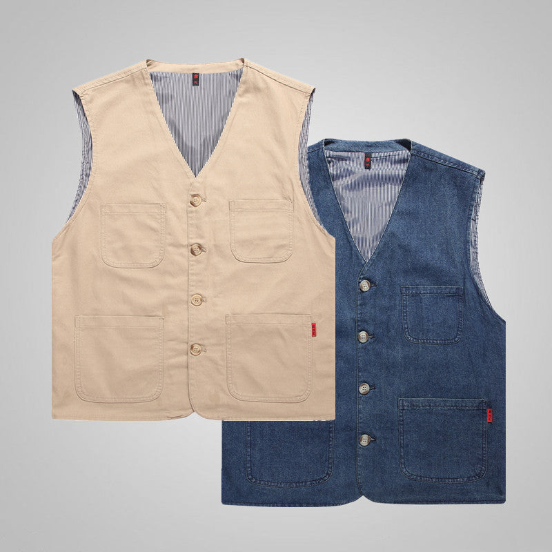 Herren Canvas-Utilityweste aus Baumwolle mit aufgesetzten Taschen und gestreiftem Innenfutter EB