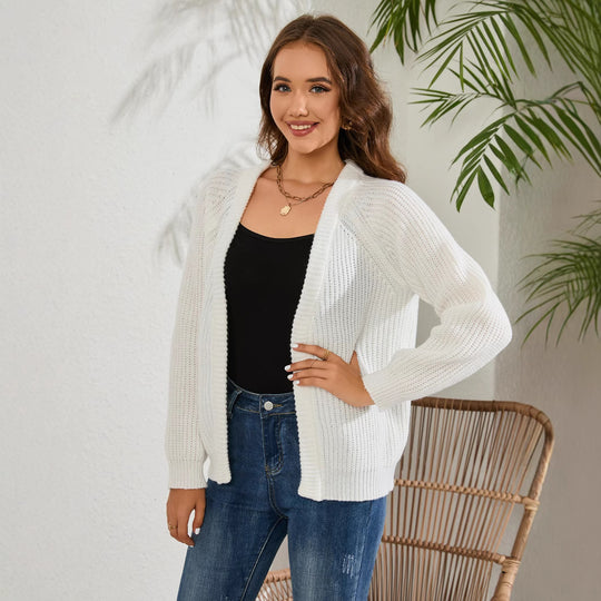 Damen luftiger Strickcardigan mit offenen Kanten und langen Ärmeln EB